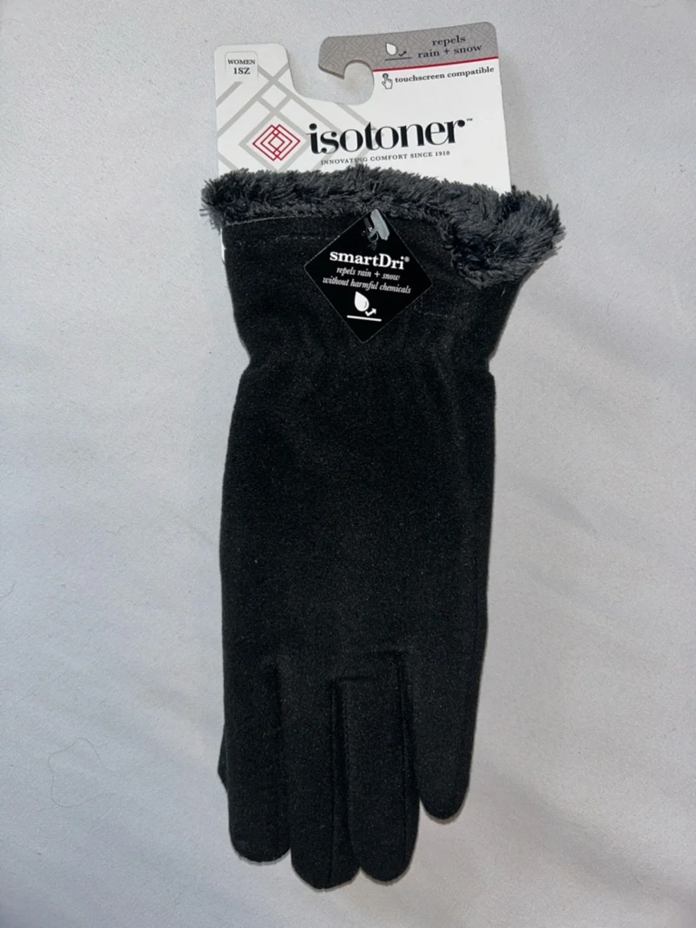 isotoner Black Fleece Sherpa Trim Tech Stretch Smart Dri Repel Technology Gloves